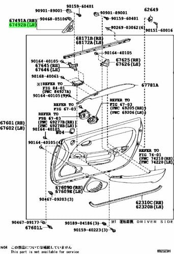 Genuine Lexus SC430 Front Door Lower Frame Bracket Garnish LH 67492-24040-C0