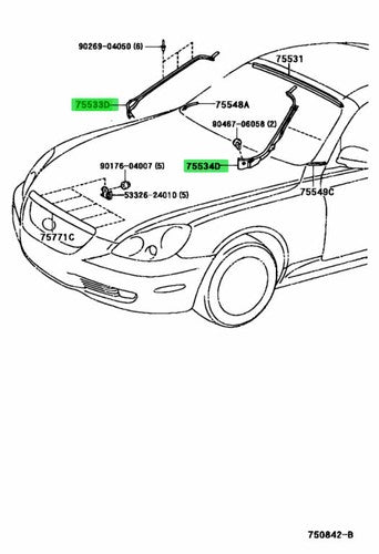 Genuine Lexus SC430 Windshield Outside Moulding RH LH 75533-24080 75534-24070