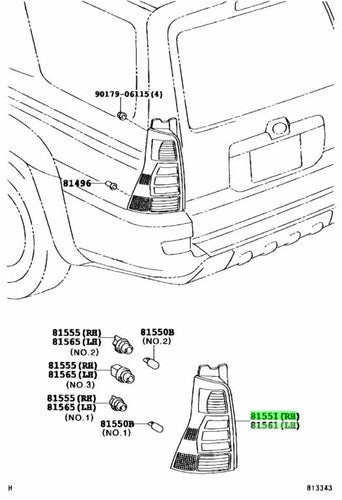 Genuine Toyota 4Runner 03-05 Tail Lamp Lens RH LH Set 81551-35310 81561-35270