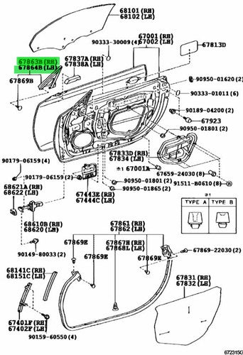 Genuine Lexus SC430 Front Door Weatherstrip No.2 RH LH 67863-24020 67864-24020
