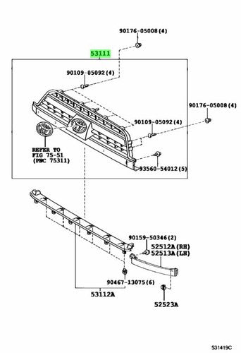 Genuine Toyota 4Runner Radiator Grille 53100-35A03-C0 Hilux Surf