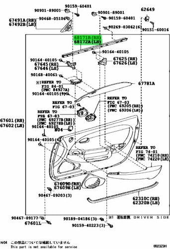 Genuine Lexus SC430 Door Glass Inner Weatherstrip RH LH 68171-24021 68172-24021