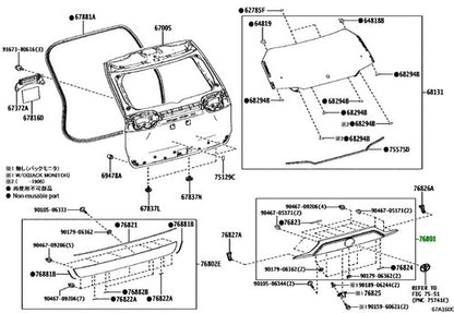 Genuine Toyota Garnish Sub-Assy Back Door 76801-42241-B0