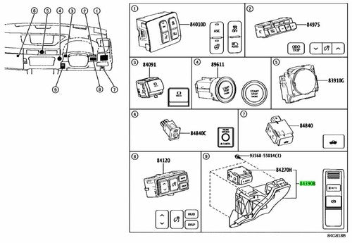Genuine Toyota Lexus Electric Parking Brake Switch 84390-30031