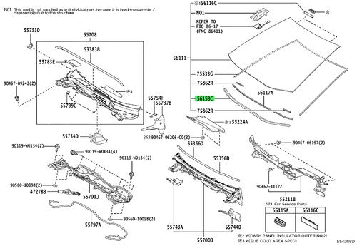 Genuine Toyota Corolla Front Windshield Inner Center Molding 56153-12020 Auris