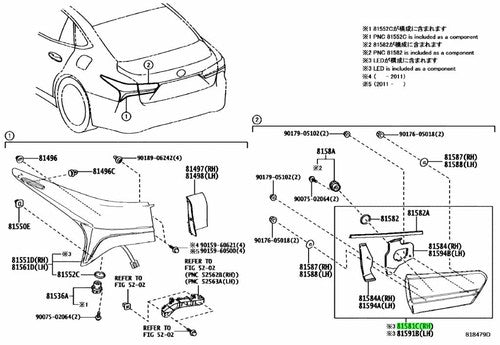 Genuine Lexus LS500 LS500h Rear Lamp Lens and Body RH 81581-50311 OEM