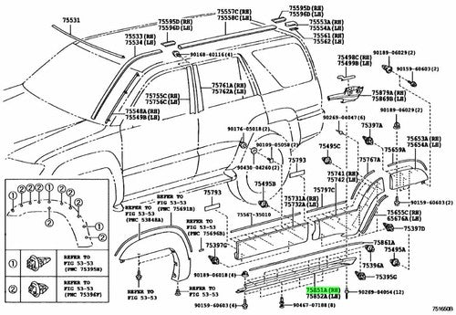 Genuine Toyota 4Runner Rocker Panel Molding Front RH 75851-35080 Hilux Surf OEM