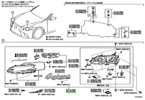 Genuine Lexus LS500 LS500h Headlamp Assembly LH 81185-50E01 OEM