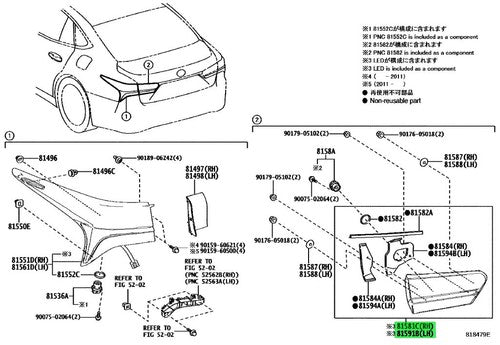 Genuine Lexus LS500h Rear Lamp Lens and Body RH LH Set 81581-50321 81591-50321