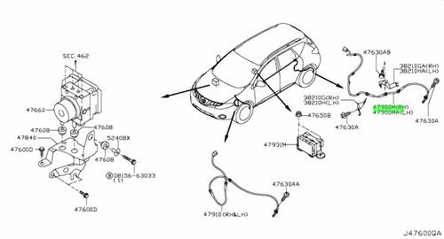 OEM Genuine Nissan Murano Z51 ABS Wheel Speed Sensor Rear RH 47900-1AA0B NEW