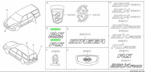 Genuine Nissan Front Grille Emblem 62897-0V201 Stagea