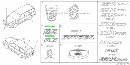 Genuine Nissan Front Grille Emblem 62897-0V201 Stagea