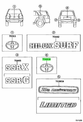 Genuine Toyota Rear Back Door Emblem 90975-02038 4Runner Echo