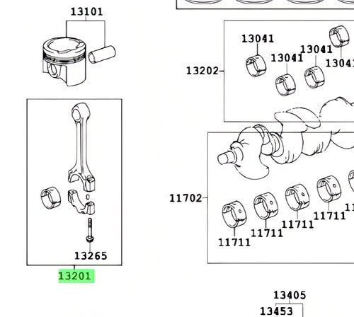 Genuine Toyota Connecting Rod Set of 4 13201-29715 Corolla Belta Funcargo
