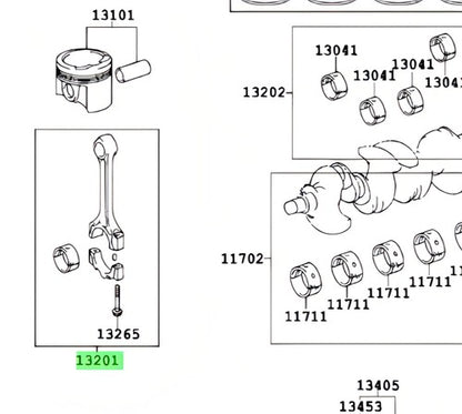 Genuine Toyota Connecting Rod Set of 4 13201-29715 Corolla Belta Funcargo