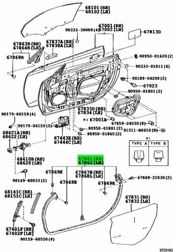 Genuine Lexus SC430 Front Door Weatherstrip RH LH Set 67861-24051 67862-24051