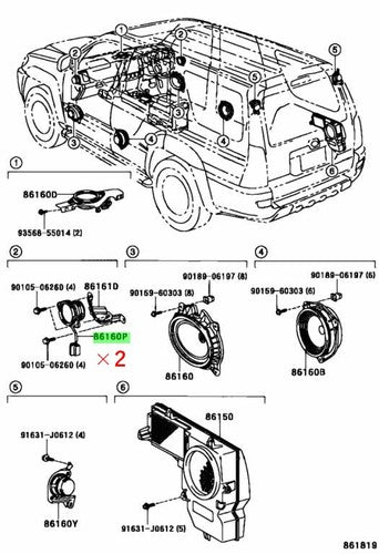 Genuine Toyota 4Runner Front Speaker No.2 Set of 2 86160-35180