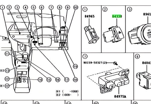 Genuine Toyota Lexus Hazard Warning Switch 84330-48020 RX270 RX350 RX450h
