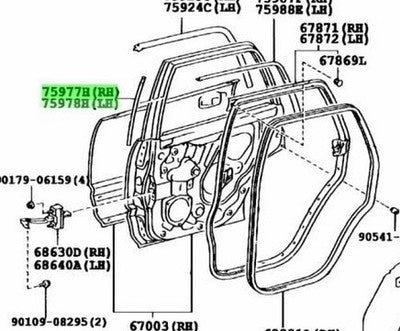 Genuine Toyota 4Runner RR Door Lower Stripe RH LH Set 75977-35141 75978-35141