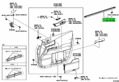 Genuine Toyota Lexus Inner Door Weatherstrip Set 68171-48050 4PC OEM1
