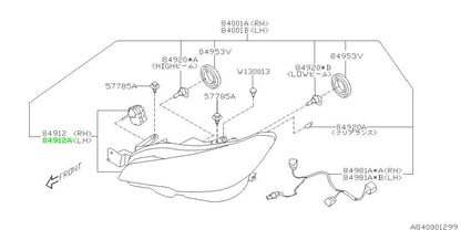 Genuine Subaru Left Headlight Lens and Body OEM 84913VA0501