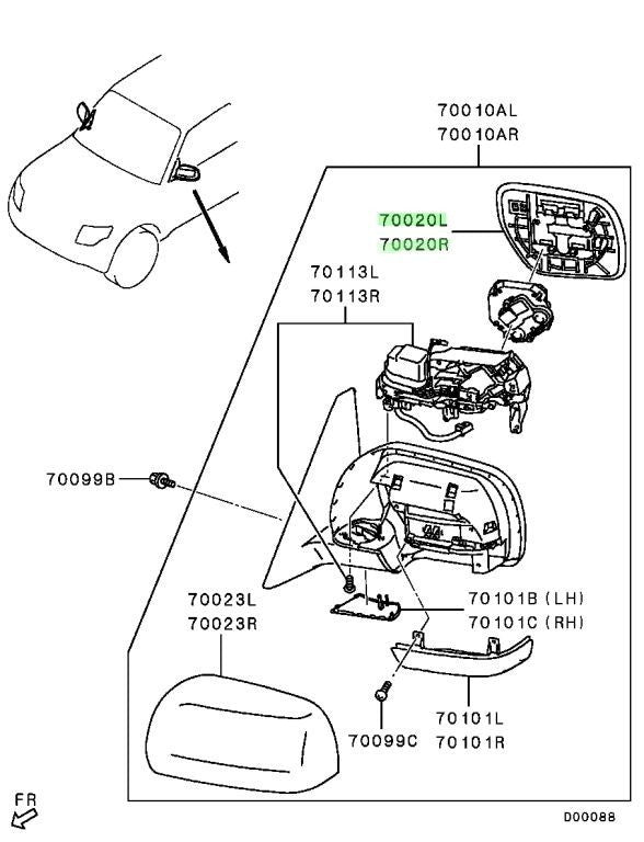 Genuine Mitsubishi Pajero Montero Side Mirror Glass Holder LH RH Set OEM1