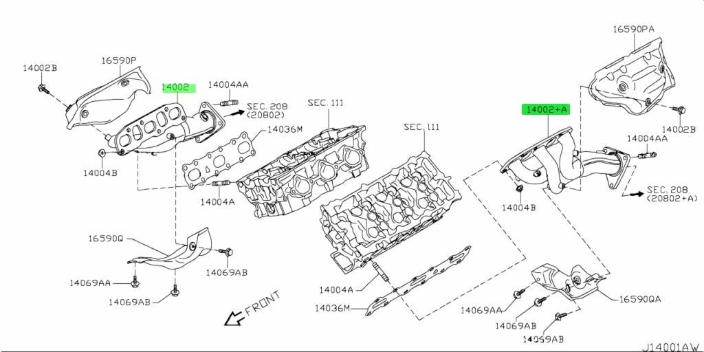 Nissan 350Z Infiniti G35 Exhaust Manifold LH RH Set 14002-JK21A JK21B OEM1