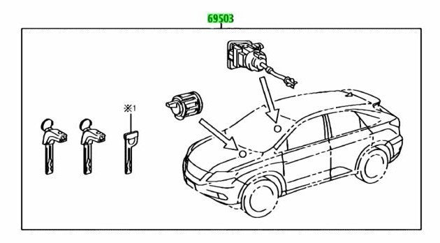 OEM TOYOTA LEXUS RX270/350/450H Door Lock Cylinder Set SmartKeyCard 69005-484401
