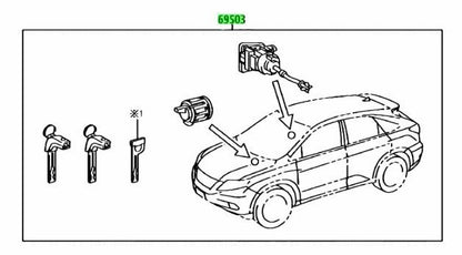 OEM TOYOTA LEXUS RX270/350/450H Door Lock Cylinder Set SmartKeyCard 69005-484401
