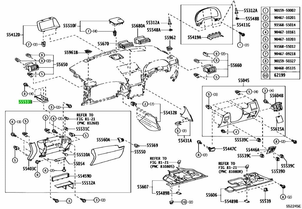 Genuine TOYOTA Lexus RX270/350/450H RH Glove Compartment Side Panel 55533-480200