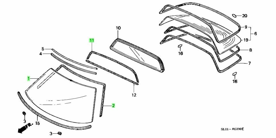 OEM HONDA  NSX NA1.2 Rubber Partition Glass Dam SET 73625-SL0-000/73626-SL0-000