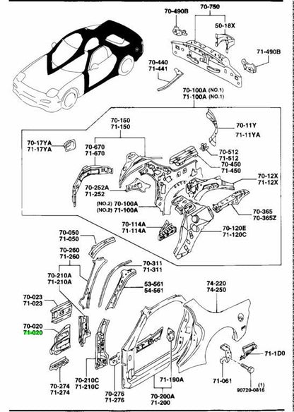 OEM MAZDA COWL SIDE PANEL LH RX-7 FD3S FD01-71-020B0