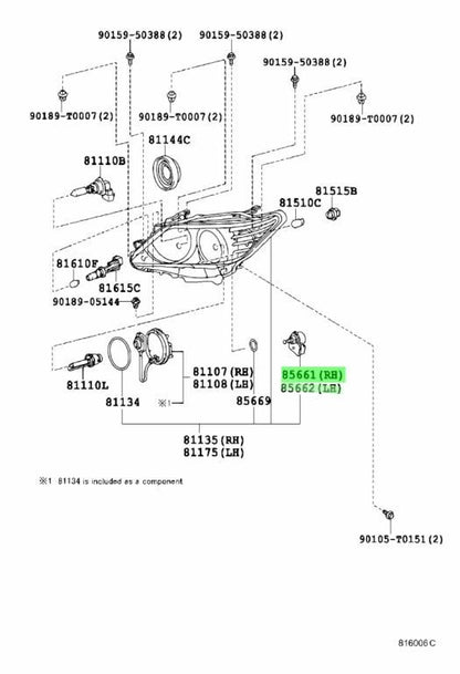 Genuine Toyota Lexus Headlamp Leveling Motor RH LH Set 85661-28011 85691-280111