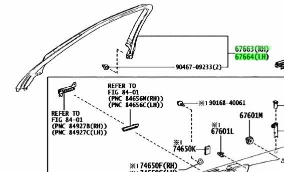 Genuine Toyota Upper Door Frame Garnish RH LH Set Trim OEM 67663/67664-50080-C01