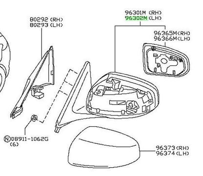 OEM NISSAN 963021EL0A DOOR MIRROR ASSEMBLY LH 96302-1EL0A
