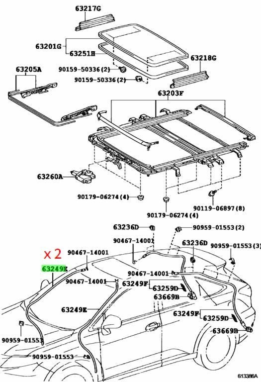 OEM TOYOTA LEXUS RX270/350/450H MoonRoof Sliding Roof DrainHose 2PCS 63249-480600