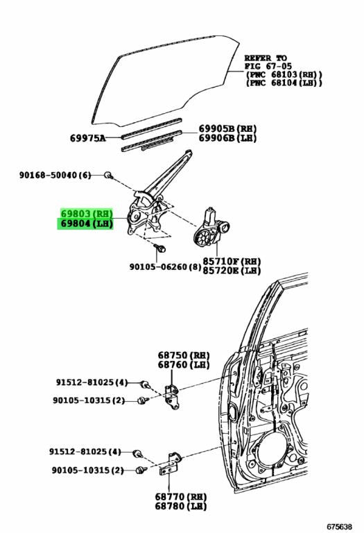 Genuine Toyota Rear Door Window Regulator RH LH Set 69803-35080 69804-350801
