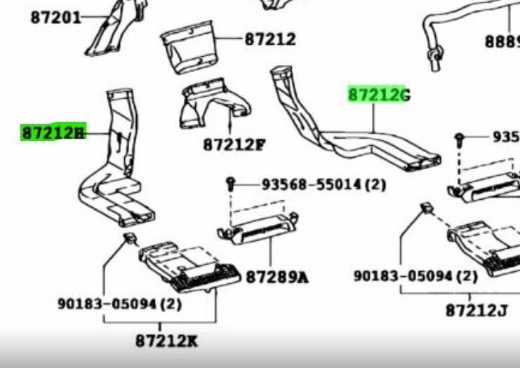 OEM TOYOTA Lexus CT200H HS250H RearAirDuct No.3 No.4 Set 87213-75010 87213-750201
