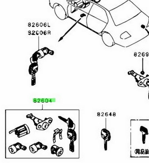Genuine Mitsubishi Lancer Evo 8 CT9A Lock Cylinder and Key Set MN1612491
