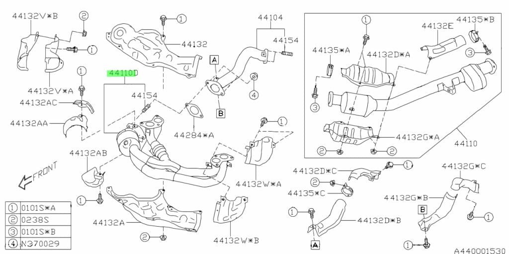 Genuine Subaru Front Catalytic Converter Complete OEM 44620-AC9600