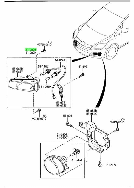 Genuine Mazda Front Combination Lamp RH E221-51-060B1