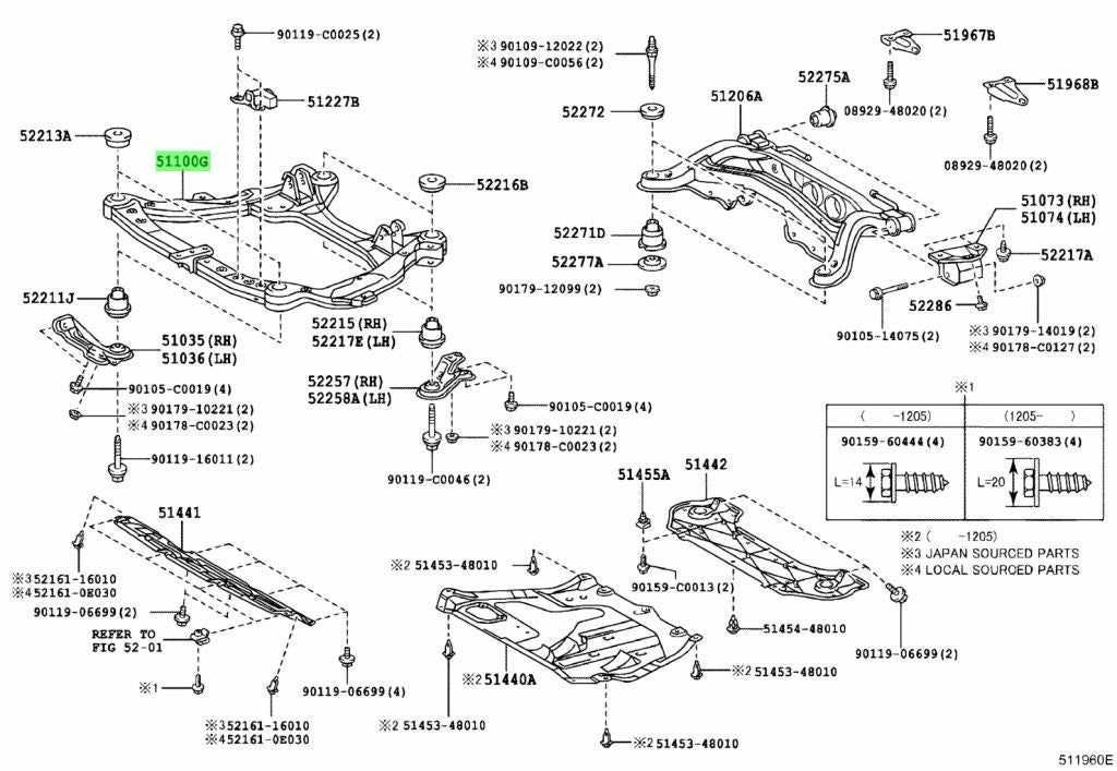 Genuine TOYOTA Lexus RX270/350/450H Front Frame Assembly 51100-48071 51100480711