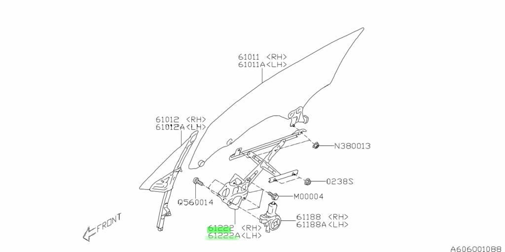 Genuine Subaru Front Window Regulator Set RH LH 61222CA000 61222CA0101