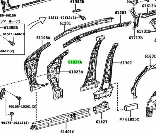 OEM TOYOTA LEXUS RX270/350/450H Center Body Pillar Reinforcement RH 61037-489051