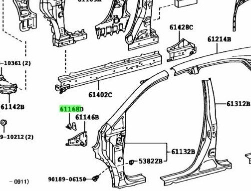 TOYOTA LEXUS RX270/350/450H Front Body Pillar to Cowl Top Bracket LH 61168-480201