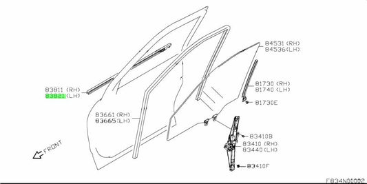 83821-65J00-000 Suzuki Weatherstrip,fr dr out,l 8382165J00000, New Genuine OEM P1