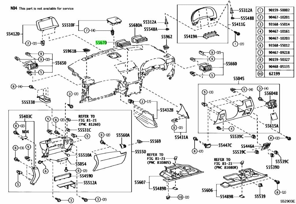 TOYOTA LEXUS RX270/350/450H Instrument Panel Register Assembly No.3 55670-481110