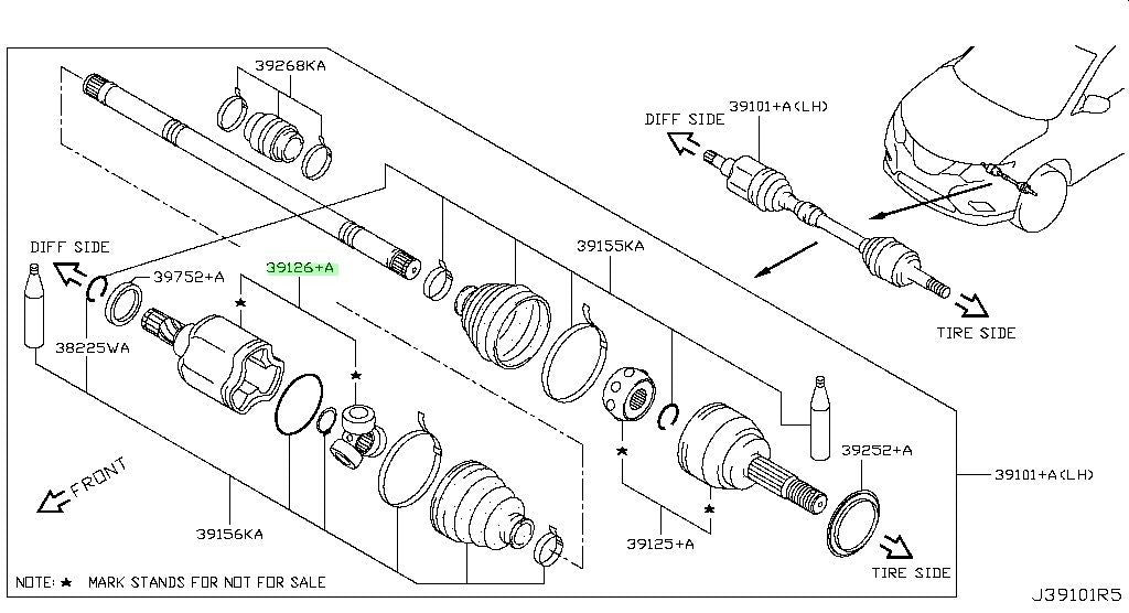 New Genuine Nissan Front Inner CV Joint Assembly 39711-4BA0B OEM0