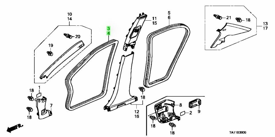 OEM Honda SEAL, FR. DOOR OPENING *NH167L* R&L SET Accord CP2