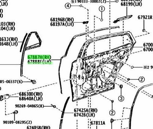 NEW Genuine Toyota RR Door No.2 Weatherstrip Seal R&L Set OEM 67887/67888-501001